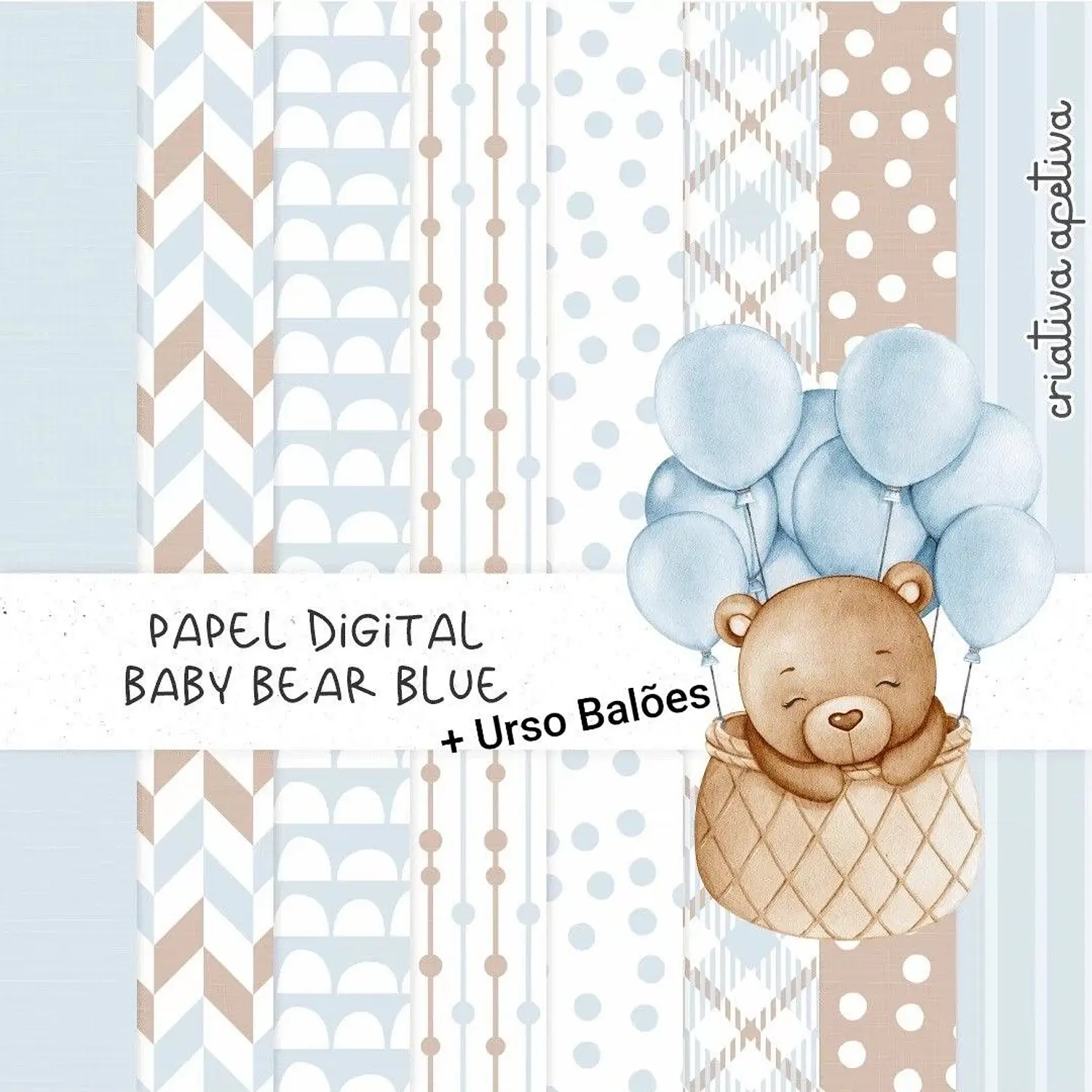 Kit Digital Urso Baby Bear Blue Aquarela