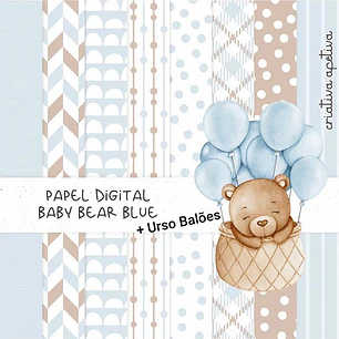 Kit Digital Urso Baby Bear Blue Aquarela