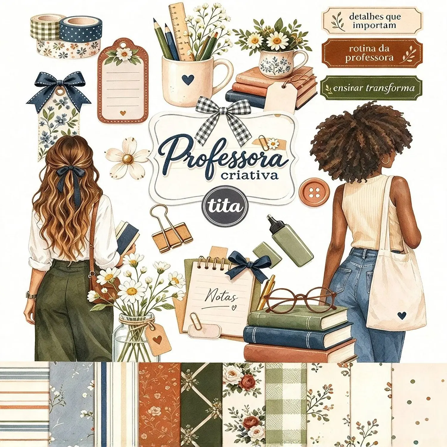 Kit Digital Combo Professora Criativa - Tons Nude e Verde - Tita 1