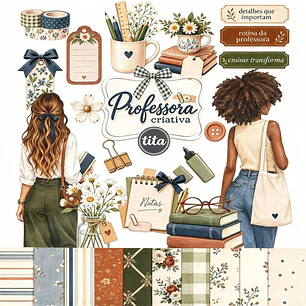 Kit Digital Combo Professora Criativa - Tons Nude e Verde - Tita