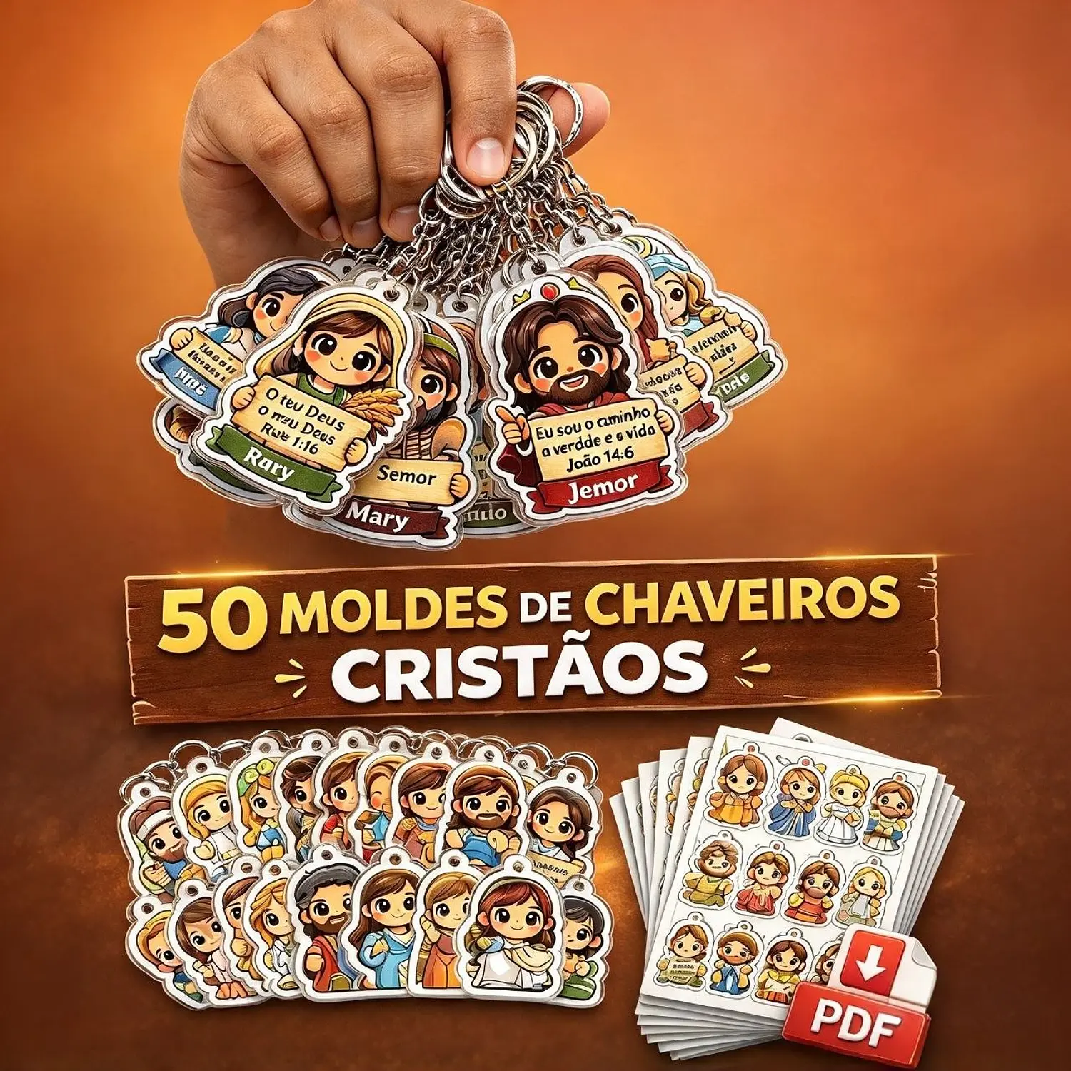 Arquivo Arte Digital Chaveiros Cristãos 50 Personagens Da Bíblia - Pdf