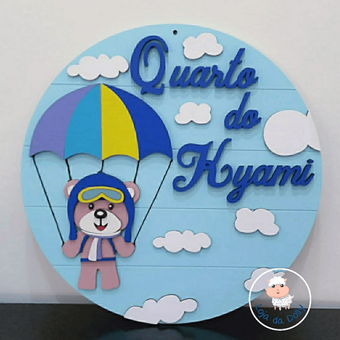 Placa URSO PARAQUEDISTA Quarto Porta Personalizada