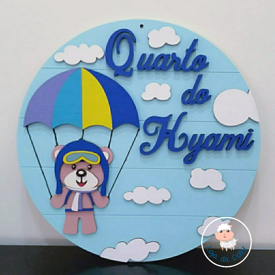 Placa URSO PARAQUEDISTA Quarto Porta Personalizada 1