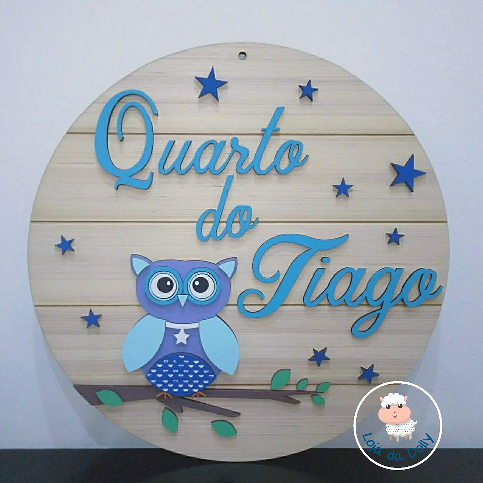 Placa CORUJA AZUL Quarto Porta Personalizada 1