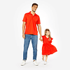 Vestido e Polo Vermelho - Mãe, Filha, Pai e Filho