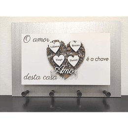 Chaveiro de Parede com Porta-Cartas O AMOR É A CHAVE DESTA CASA (várias opções)