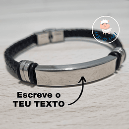 Pulseira QUALQUER TEXTO Personalizada por ti (aço e pele sintética) - Adulto 