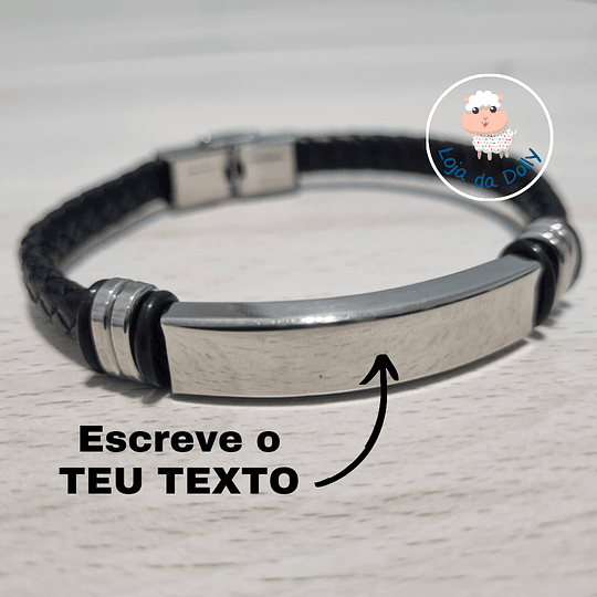 Pulseira QUALQUER TEXTO Personalizada por ti (aço e pele sintética) - Adulto 