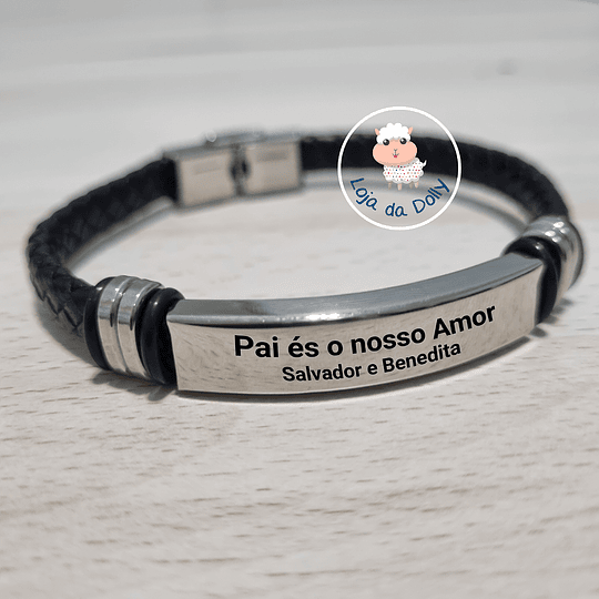 Pulseira QUALQUER TEXTO Personalizada por ti (aço e pele sintética) - Adulto 