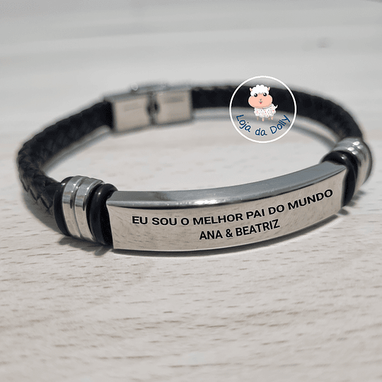 Pulseira QUALQUER TEXTO Personalizada por ti (aço e pele sintética) - Adulto 