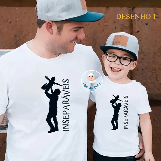 T-shirt INSEPARÁVEIS SILHUETA HOMEM COM CRIANÇAS (várias opções textos e desenhos) - Criança e Adulto