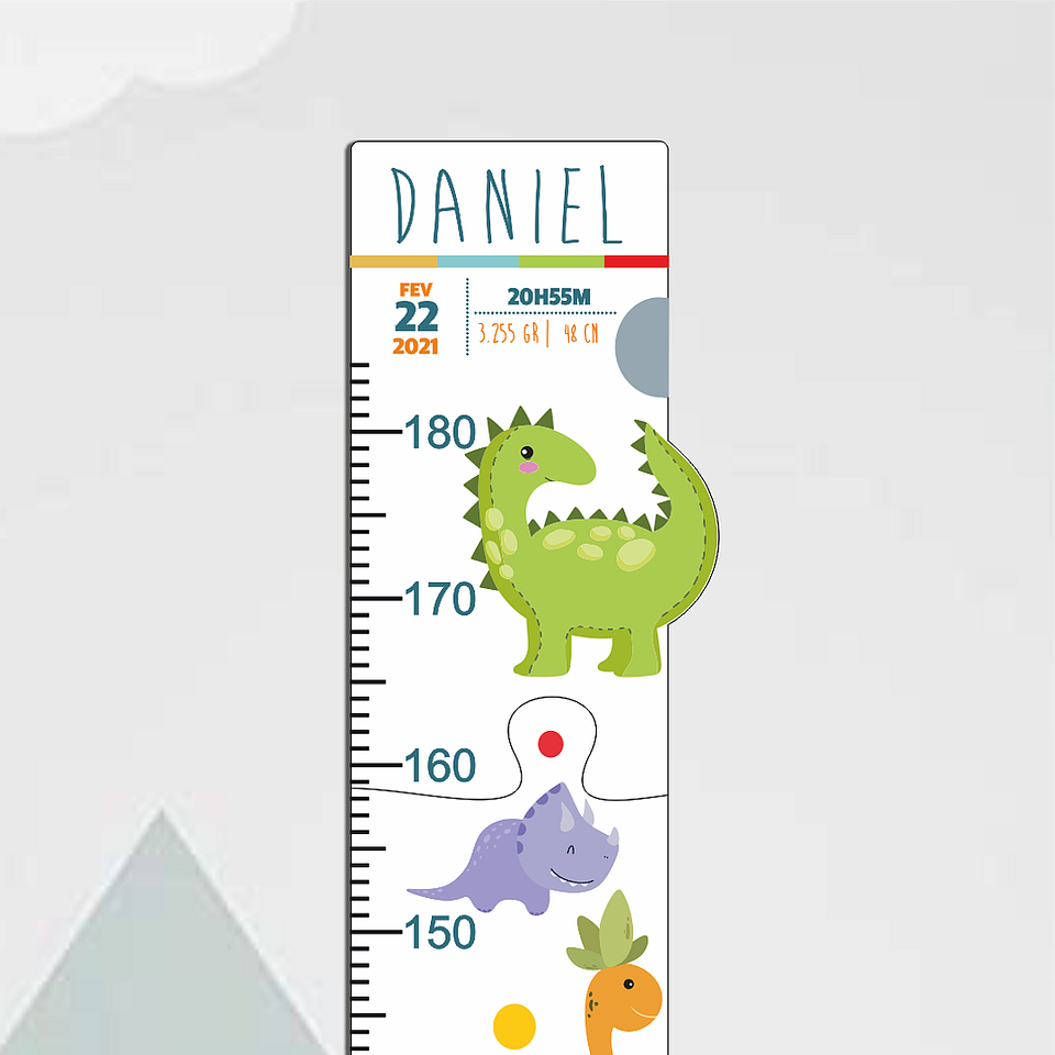Régua Crescimento DINOSSAUROS Personalizada 3