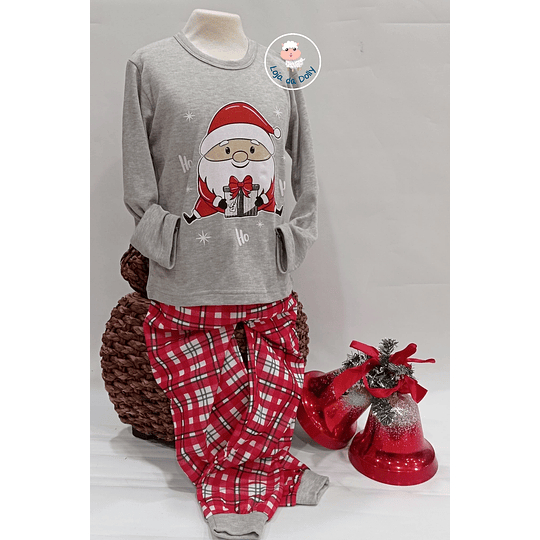 Pijama Natal HO HO HO Cinza - Criança e Adulto (várias opções)