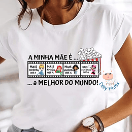 T-shirt CINEMA PRINCESAS (Mãe, Filha, Filho, Pai, Madriha, Avó, etc.) - Criança e Adulto