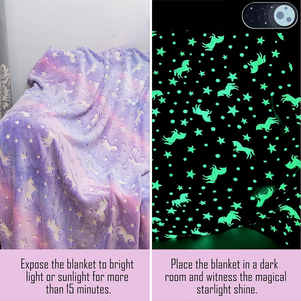 Manta Mágica UNICÓRNIOS E ESTRELAS LILÁS (brilha no escuro) 4