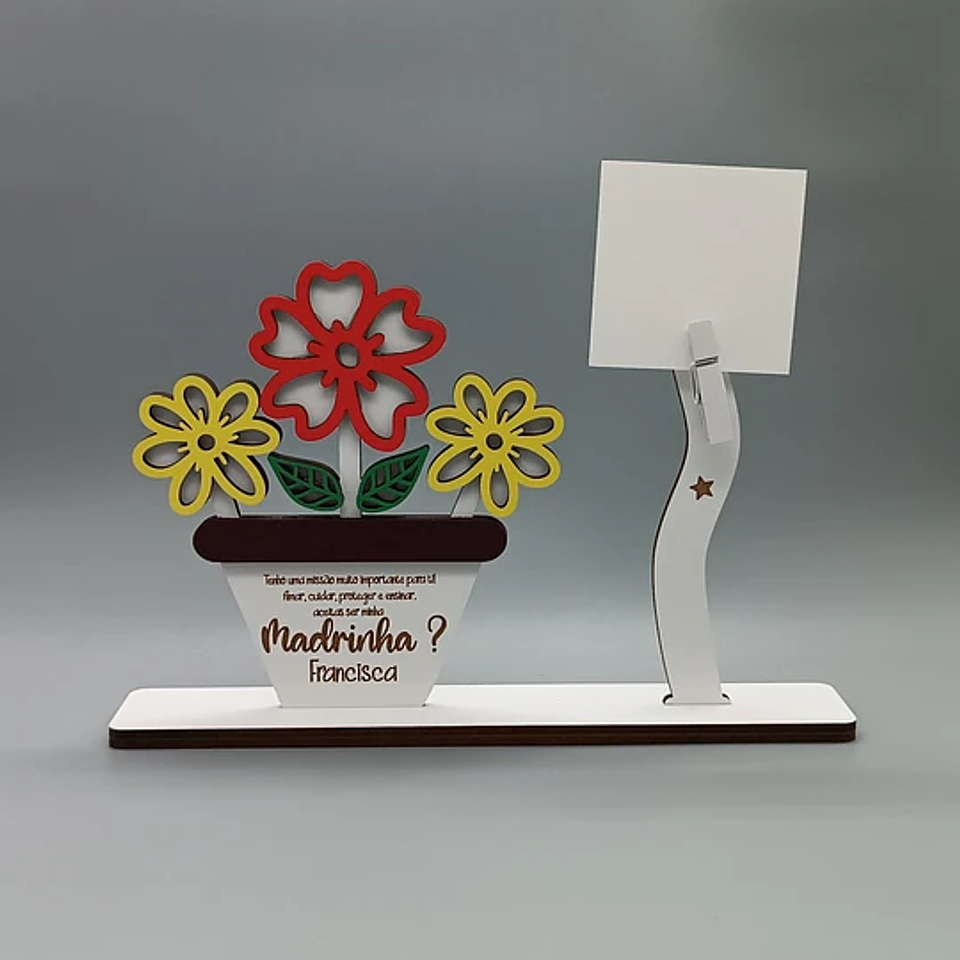 Placa Convite PORTA FOTO Padrinhos VASO FLORES Personalizada 1