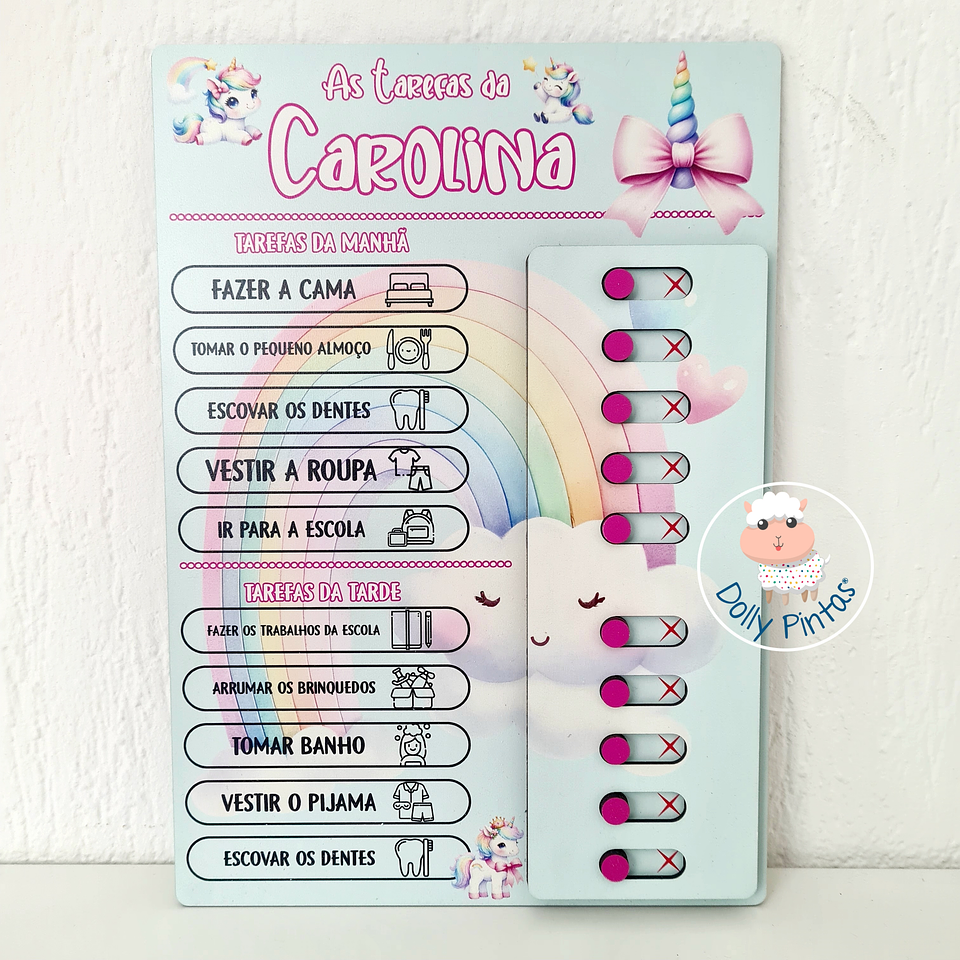 Quadro Tarefas Diárias Infantil UNICÓRNIOS Personalizado 2