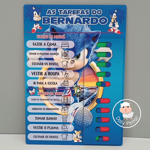 Quadro Tarefas Diárias Infantil SONIC Personalizado