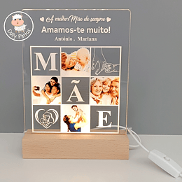 Placa Decorativa CANDEEIRO MÃE LED FOTOS