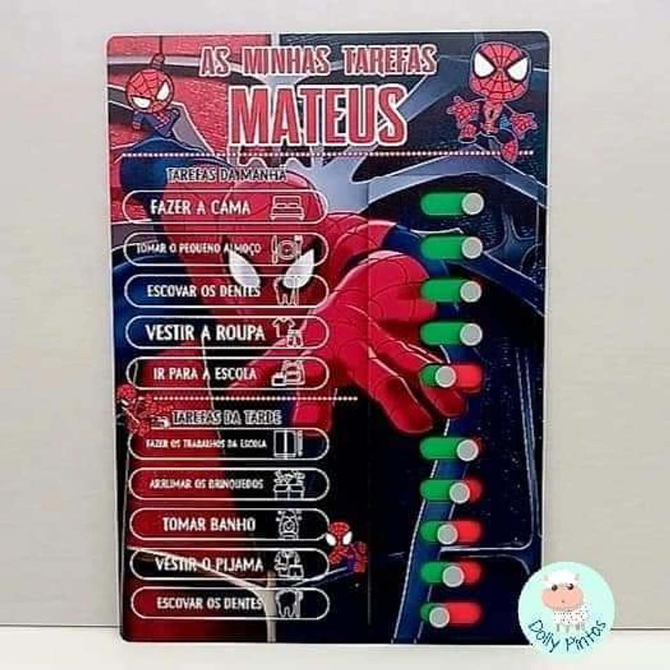 Quadro Tarefas Diárias Infantil HOMEM ARANHA Personalizado 1