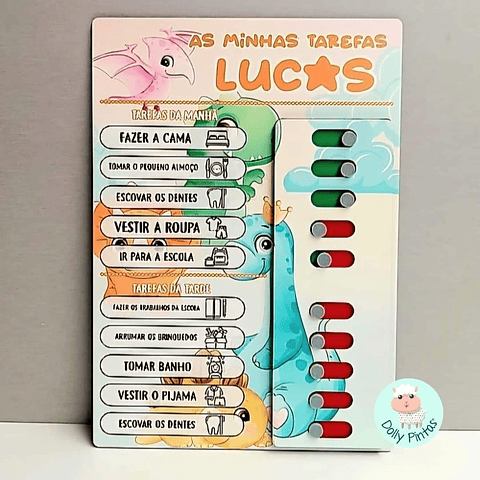 Quadro Tarefas Diárias Infantil DINOSSAUROS Personalizado