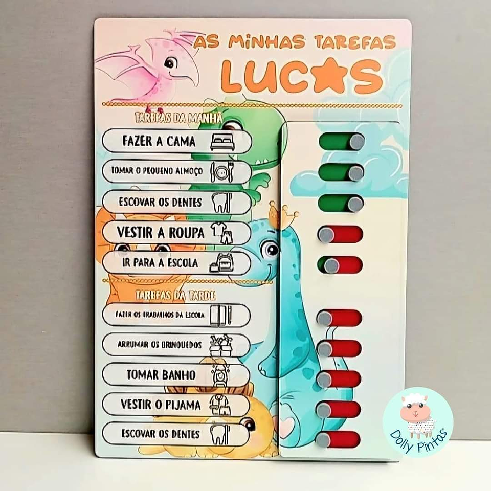 Quadro Tarefas Diárias Infantil DINOSSAUROS Personalizado 1