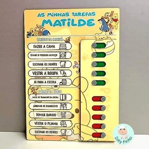 Quadro Tarefas Diárias Infantil URSINHO POOH Personalizado