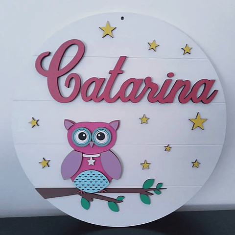 Placa CORUJA ROSA Quarto Porta Personalizada