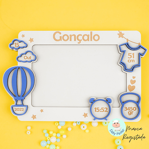 Moldura Foto DADOS NASCIMENTO BALÃO Personalizada (várias opções)