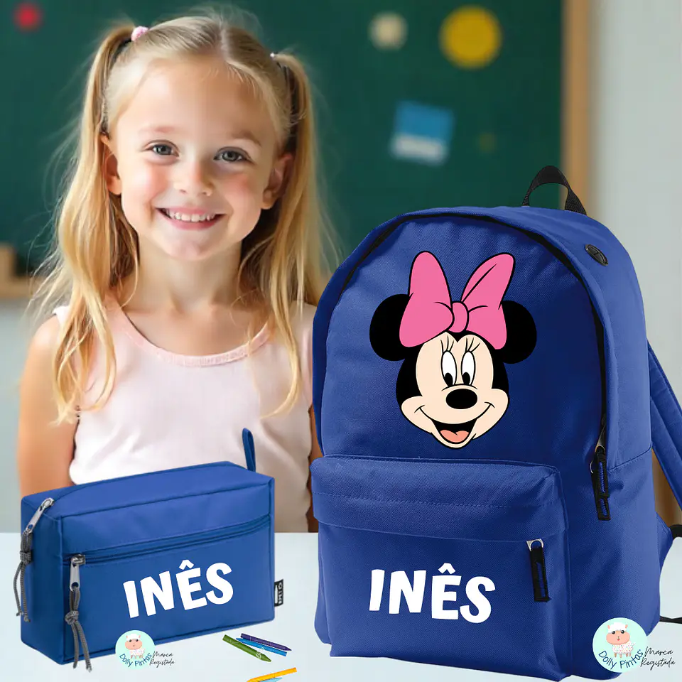 MINNIE LAÇO ROSA - Mochila Personalizada (vários tamanhos e cores) 1