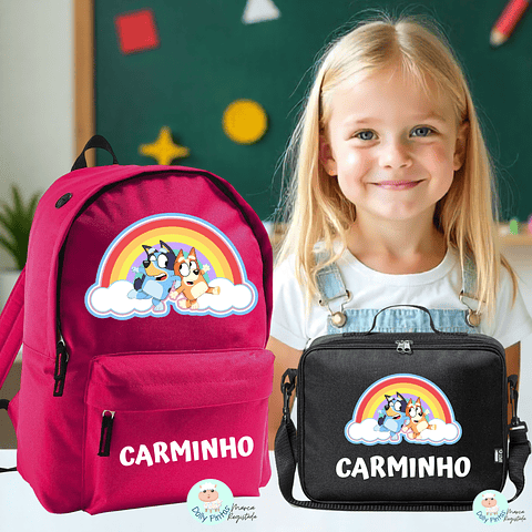 BLUEY E BINGO RAINBOW - Mochila Personalizada (vários tamanhos e cores)