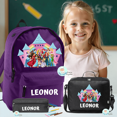 PRINCESAS CASTELO - Mochila Personalizada (vários tamanhos e cores)