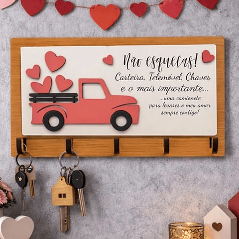 Chaveiro de Parede CARRINHA CORAÇÕES Personalizado (várias opções)