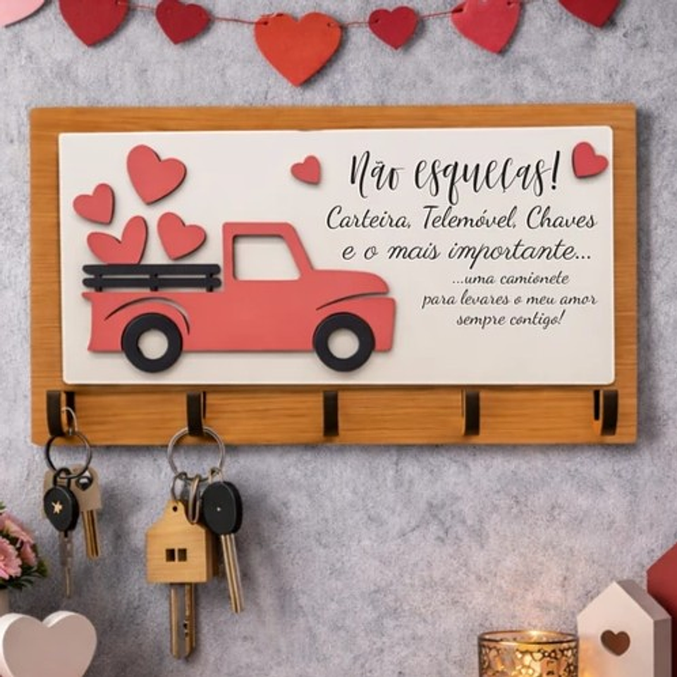 Chaveiro de Parede CARRINHA CORAÇÕES Personalizado (várias opções) 1