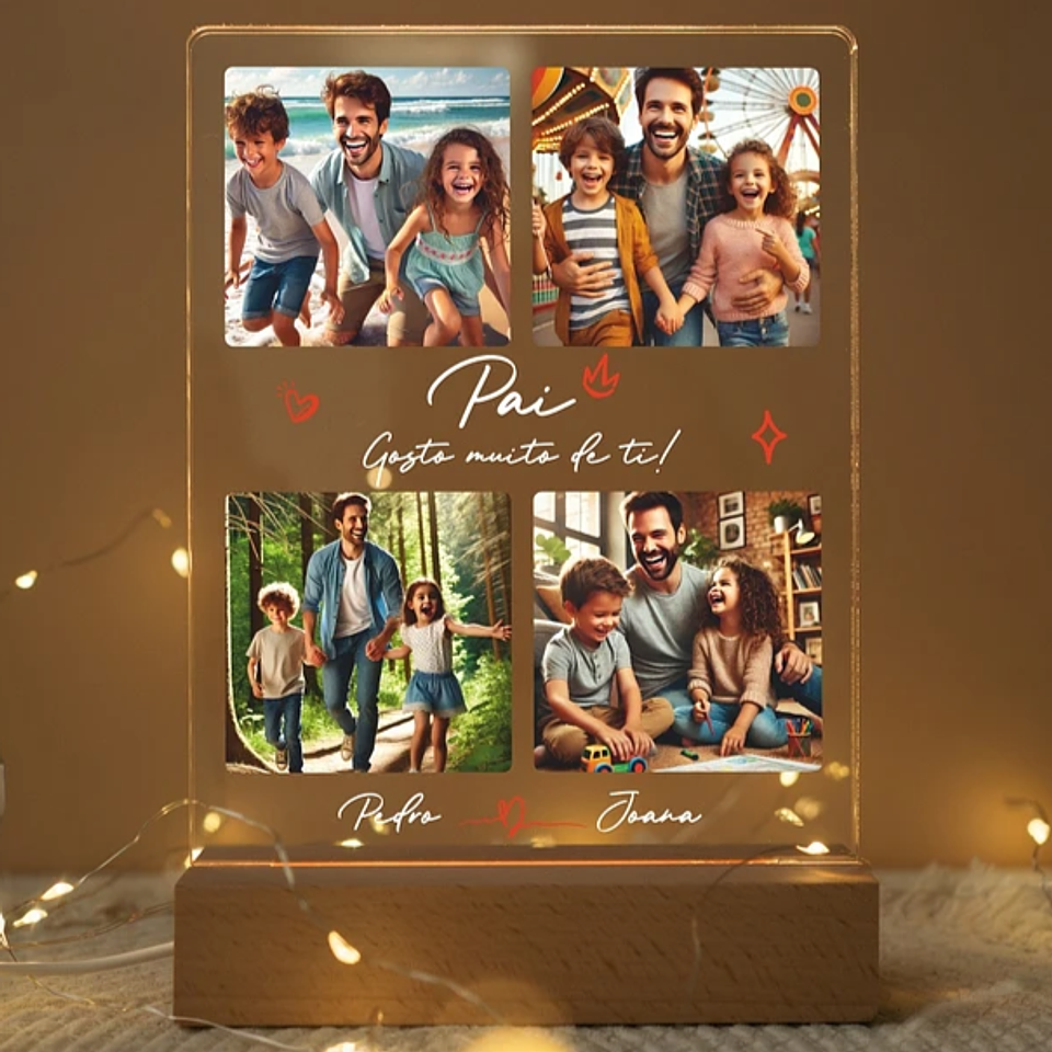 Placa Decorativa CANDEEIRO PAI LED FOTOS Personalizado 1
