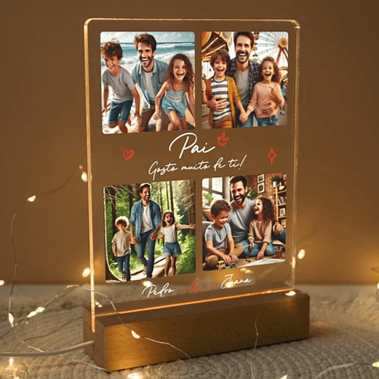 Placa Decorativa CANDEEIRO PAI LED FOTOS Personalizado