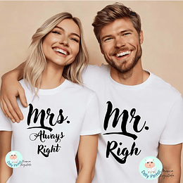T-shirt MR. & MRS. RIGHT Personalizada (Adulto)