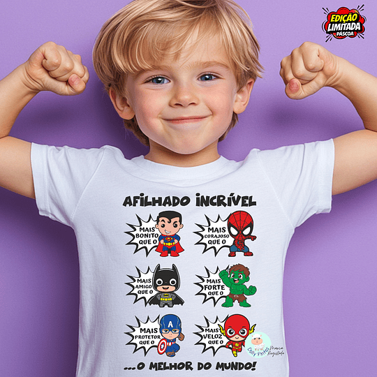 T-shirt SUPER HERÓIS PADRINHO / AFILHADO - Edição Limitada Páscoa (Criança e Adulto)