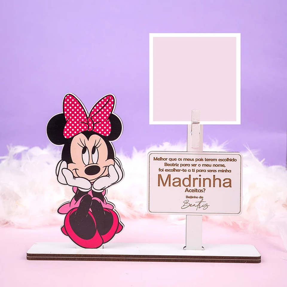 Placa Convite PORTA FOTO Padrinhos MINNIE Personalizada 1