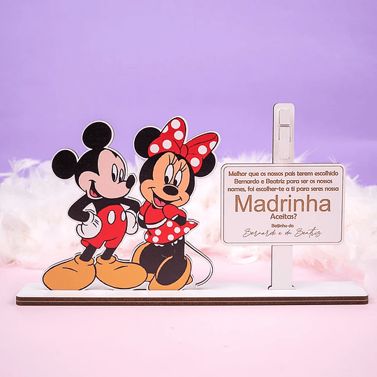 Placa Convite PORTA FOTO Padrinhos MINNIE & MICKEY Personalizada