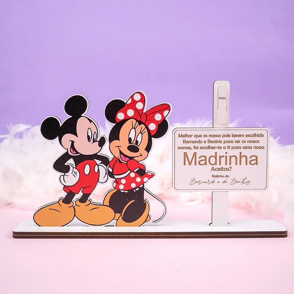 Placa Convite PORTA FOTO Padrinhos MINNIE & MICKEY Personalizada 2