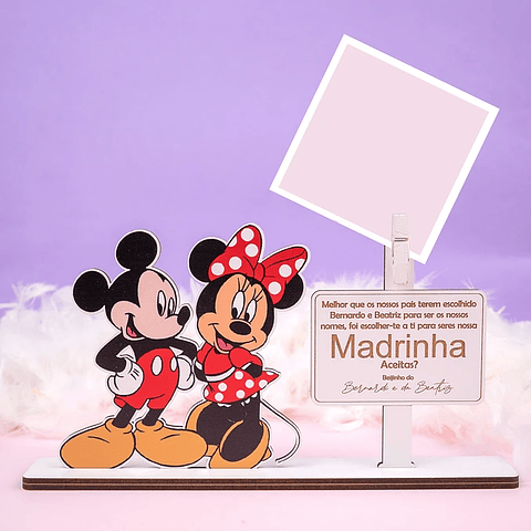 Placa Convite PORTA FOTO Padrinhos MINNIE & MICKEY Personalizada