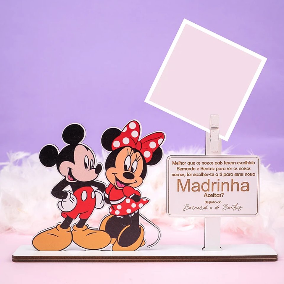 Placa Convite PORTA FOTO Padrinhos MINNIE & MICKEY Personalizada 1