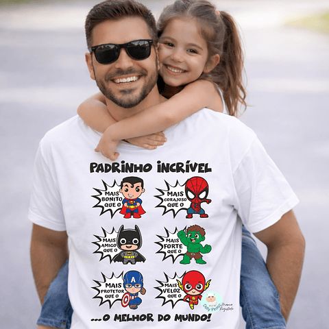 T-shirt PADRINHO SUPER HERÓIS - Edição Limitada Páscoa (Criança e Adulto)