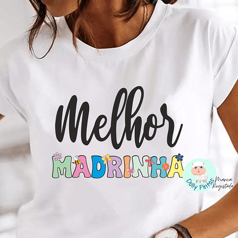 T-shirt "Melhor Madrinha Colorida" Personalizada (adulto)