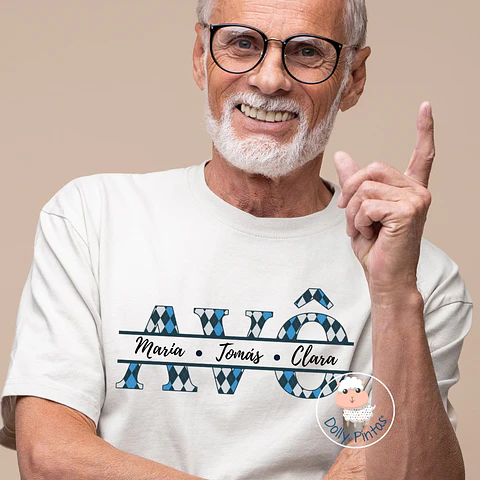 T-shirt "Avô com nomes netos - Padrão Argyle" Personalizada (adulto)