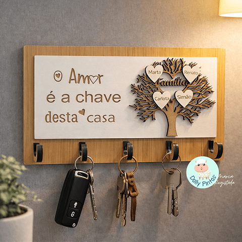 Chaveiro de Parede "O Amor é a Chave Desta Casa" Personalizado