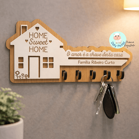Chaveiro de Parede "Home Sweet Home" Personalizado