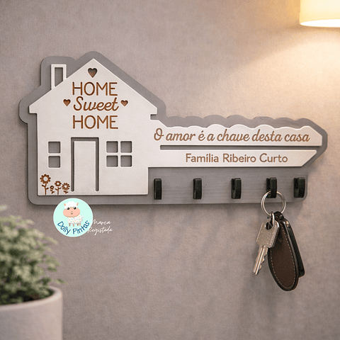 Chaveiro de Parede "Home Sweet Home" Personalizado
