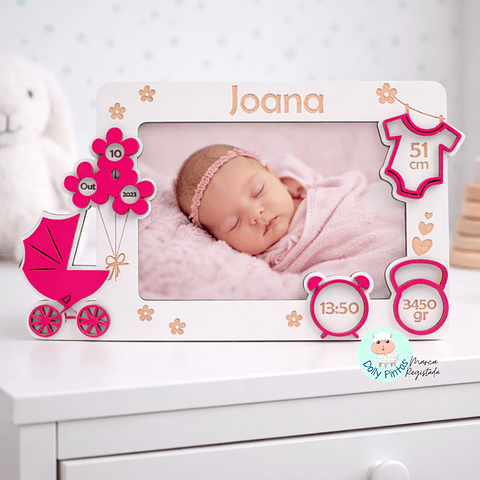 Moldura Foto “Dados de Nascimento Carrinho” Personalizada